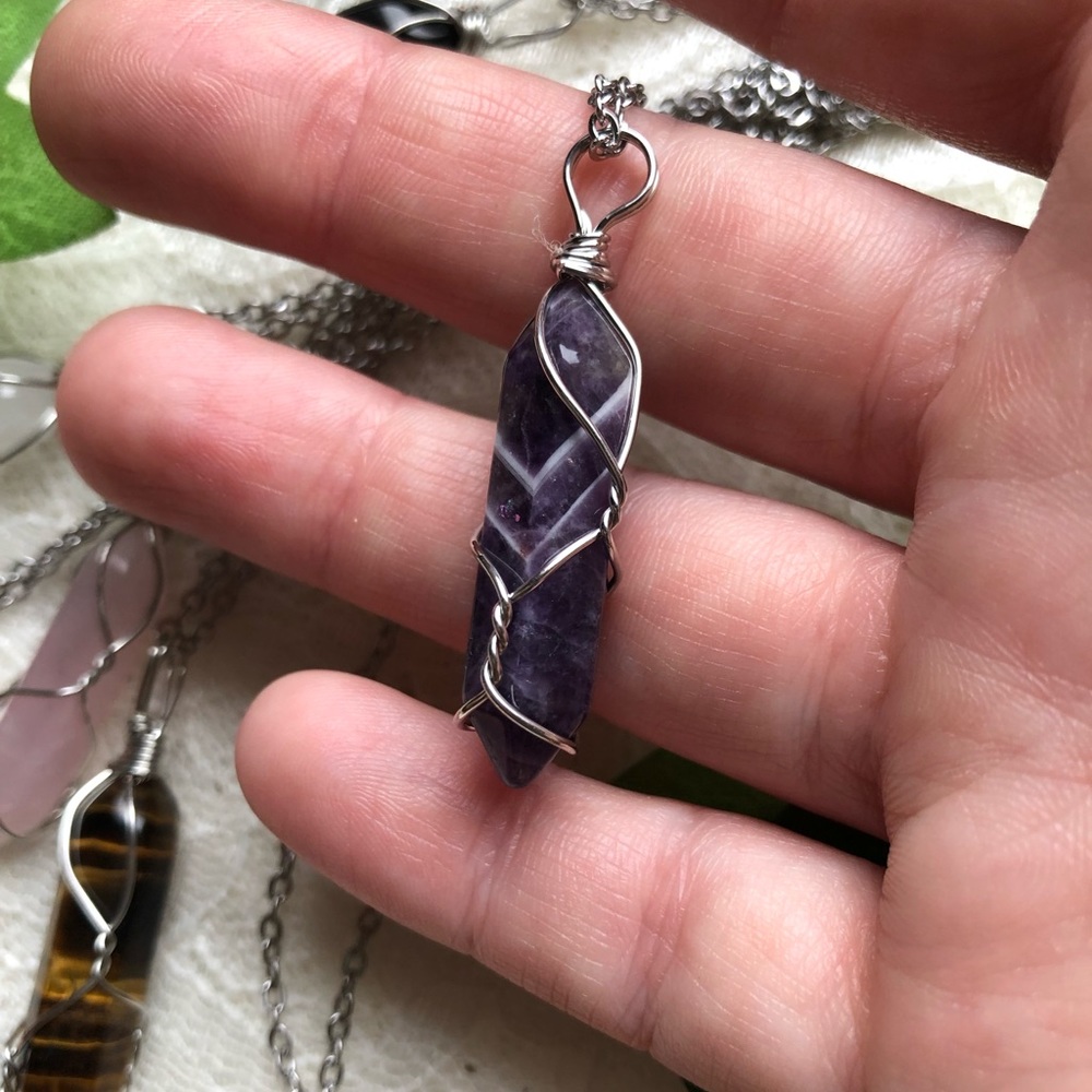 Amethyst Double-point Gemstone, Single Chakra Necklace - Hand-Wrapped!